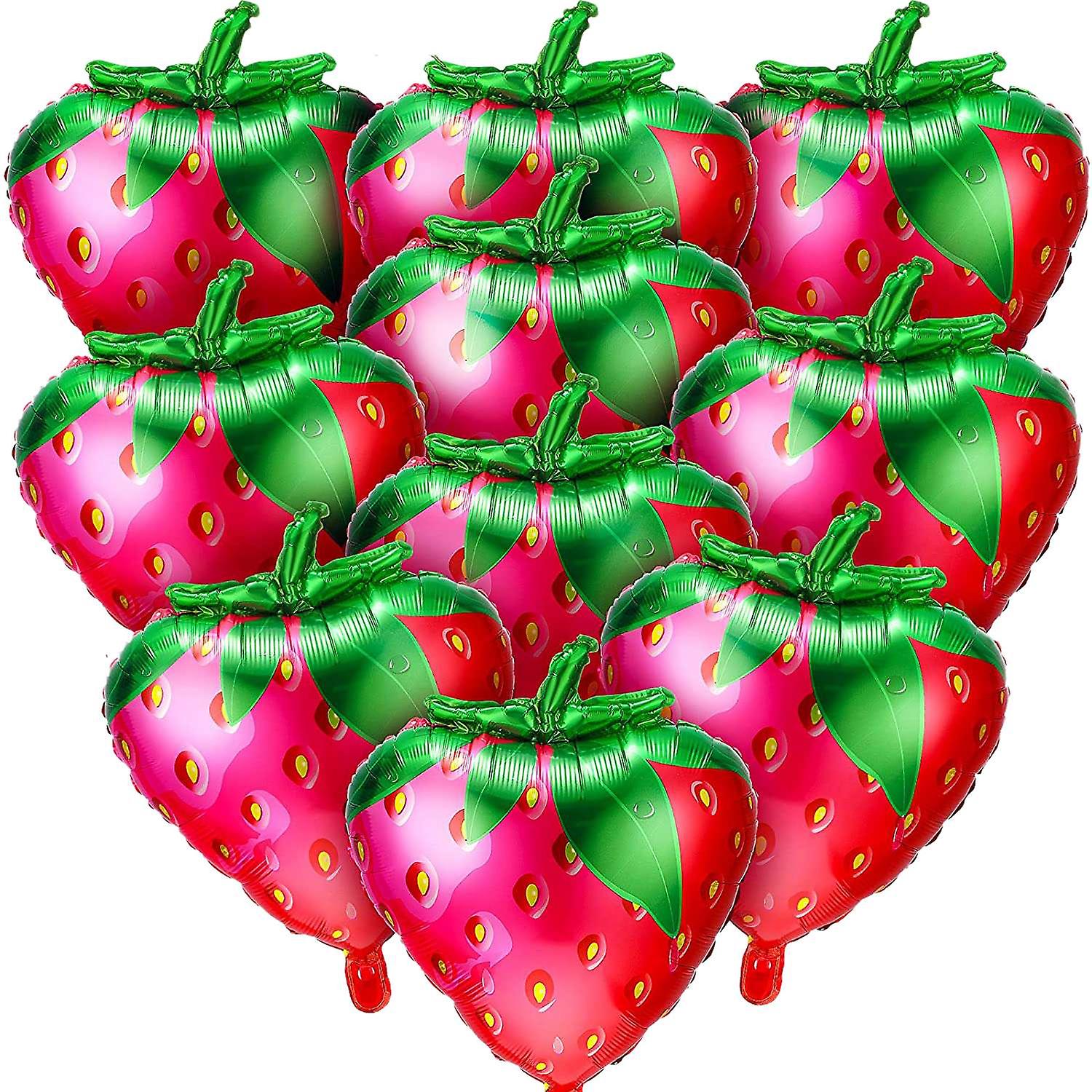 10Pcs Strawberry Balloons Strawberry Foil Mylar Balloons for Girls Strawberry Birthday Party Decora
