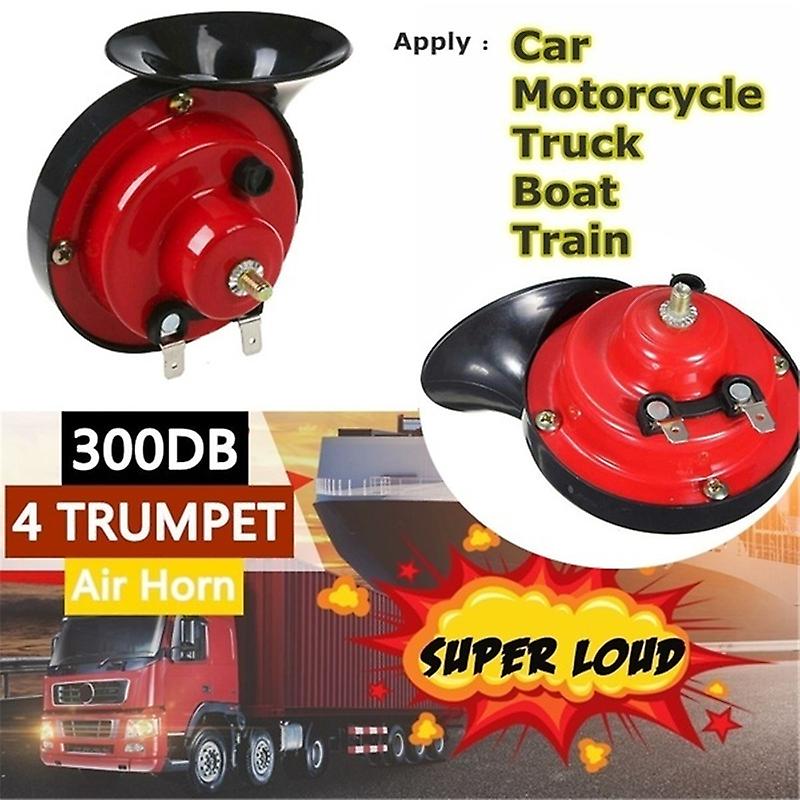 12v 300db 4 Trumpet Super Loud Air Horn Compressor With Mounting Kits Car