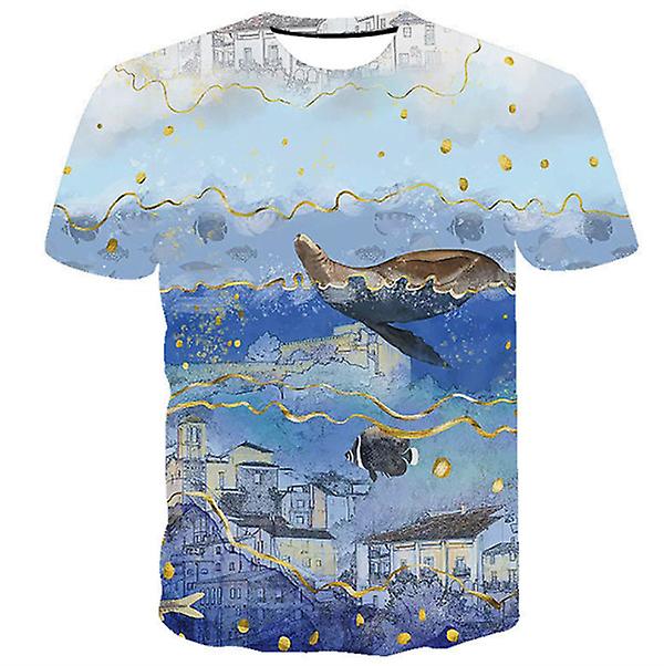 New Brand Men's And Women's Animal Series 3d Digital Printing Short-sleeved Dolphin Cute Couple Round Neck Top T-shirt