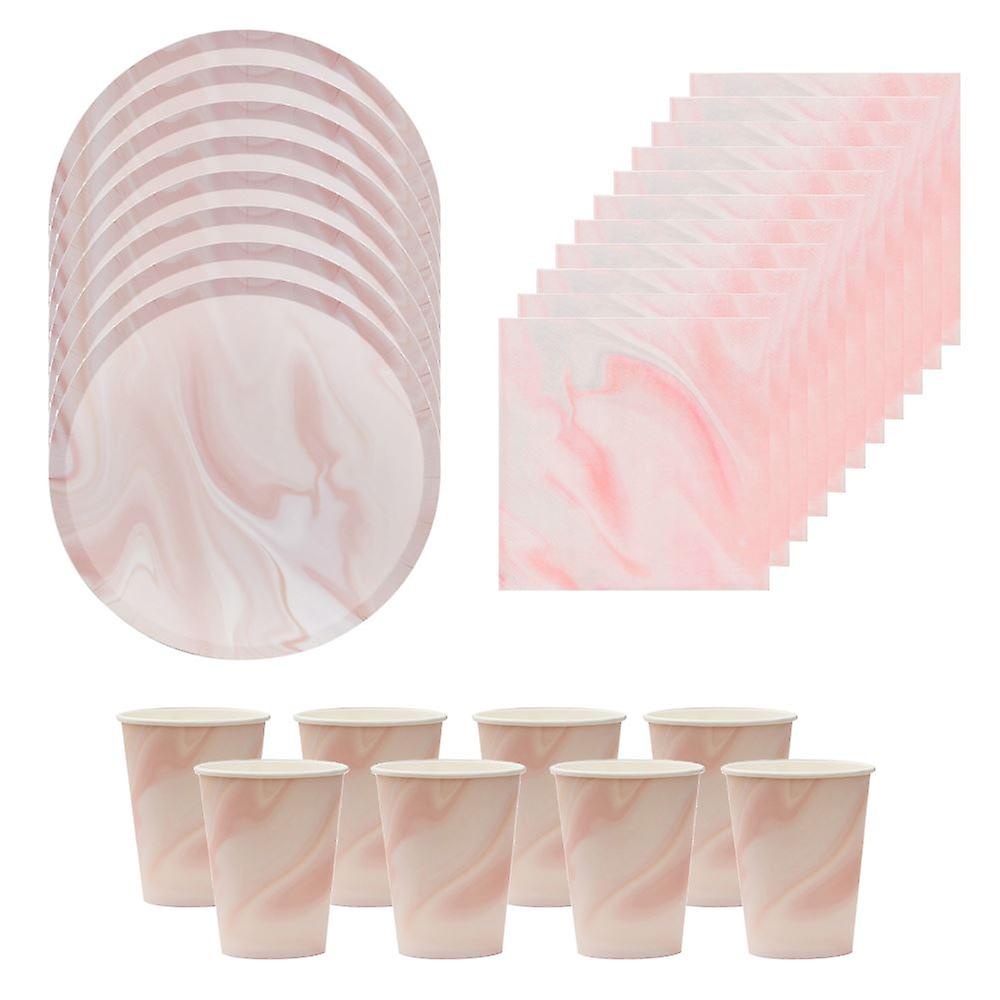 Pink Marble Party Pack for 8 | Plates Napkins Cups Party Tableware
