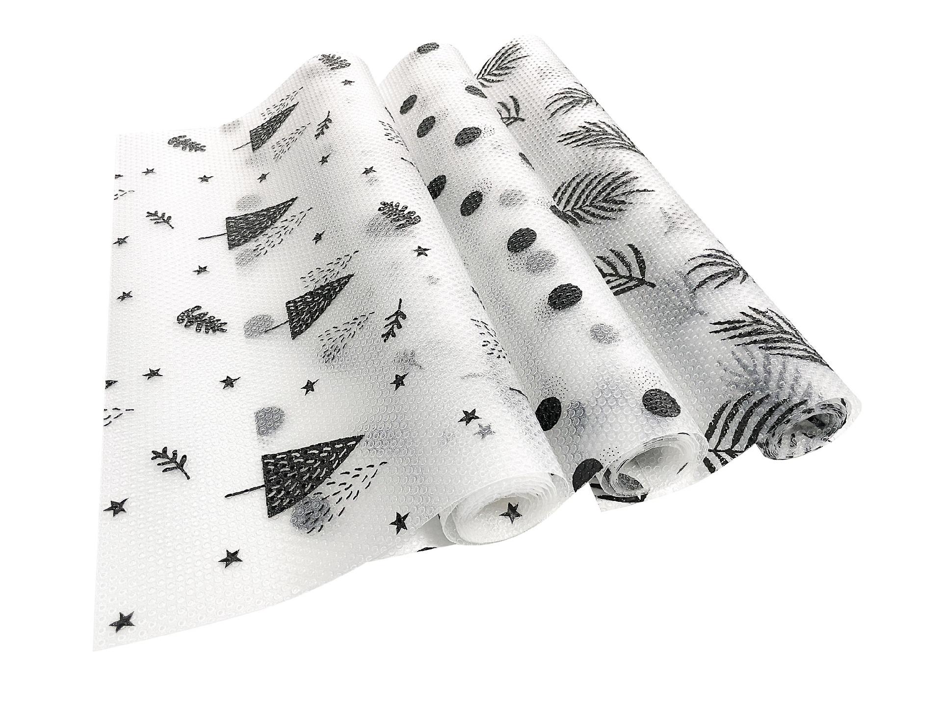 Drawer Liners, 3 Roll 45cm X 120cm Eva Non-slip Waterproof & Oil-proof Drawer Mats, White Black Cupboard Liners Pxcl