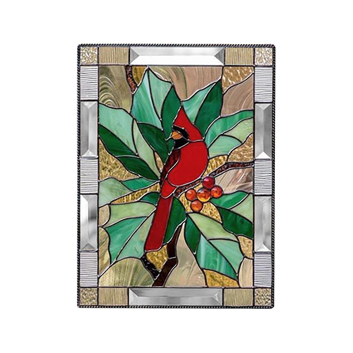 Stained Glass Rectangle Window Suncatcher Hanging Panel Home Decor W/ Chain Gift