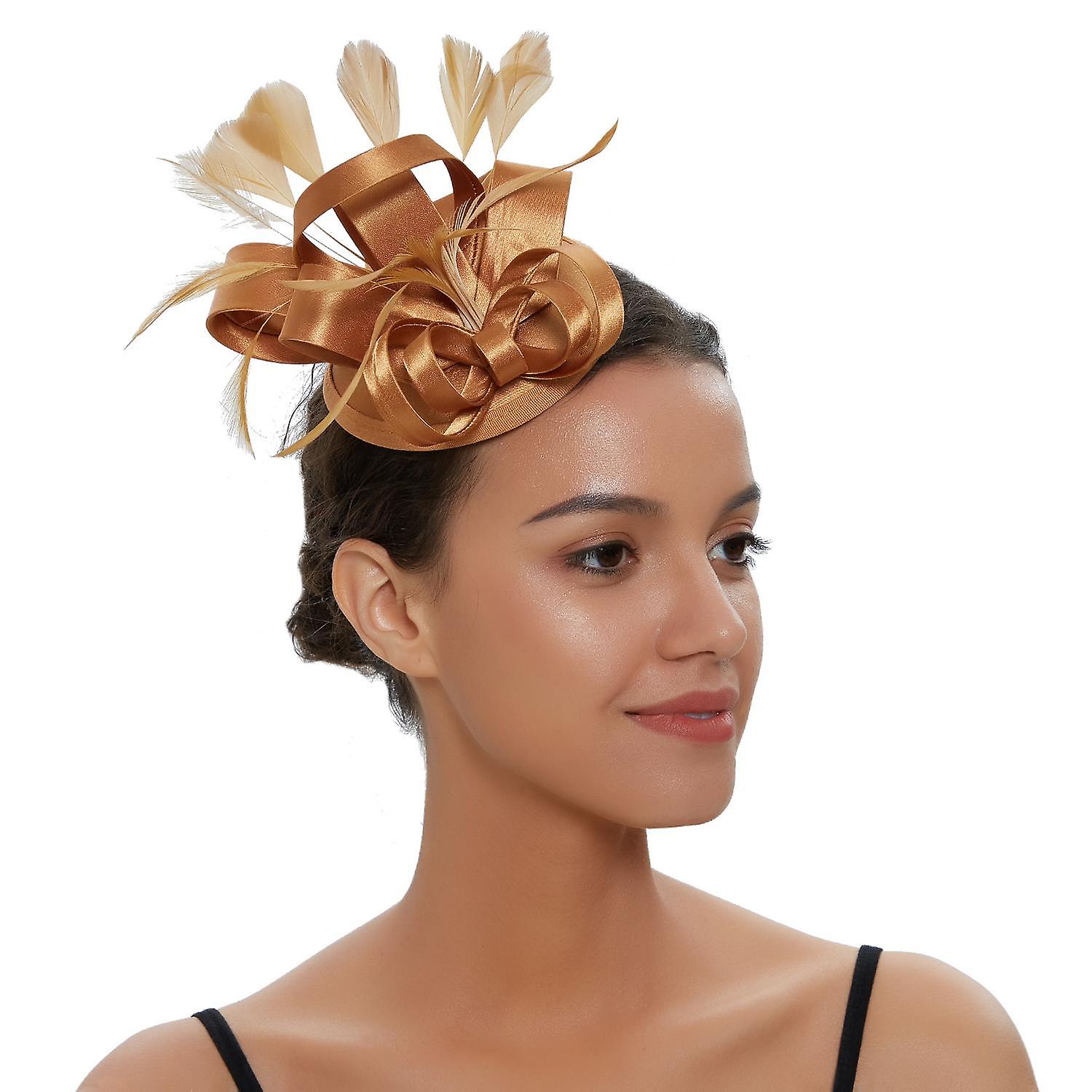 Women Fascinator Hat Satin Feather Hair Clip Kentucky Derby Cocktail Tea Party Feather Hair Accesso