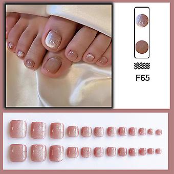 Crystal Cat Eyes Coffee Fake Toenails Short False Nail Tip Fantasy Press-on Nails For Women Girls Nail Diy Manicure