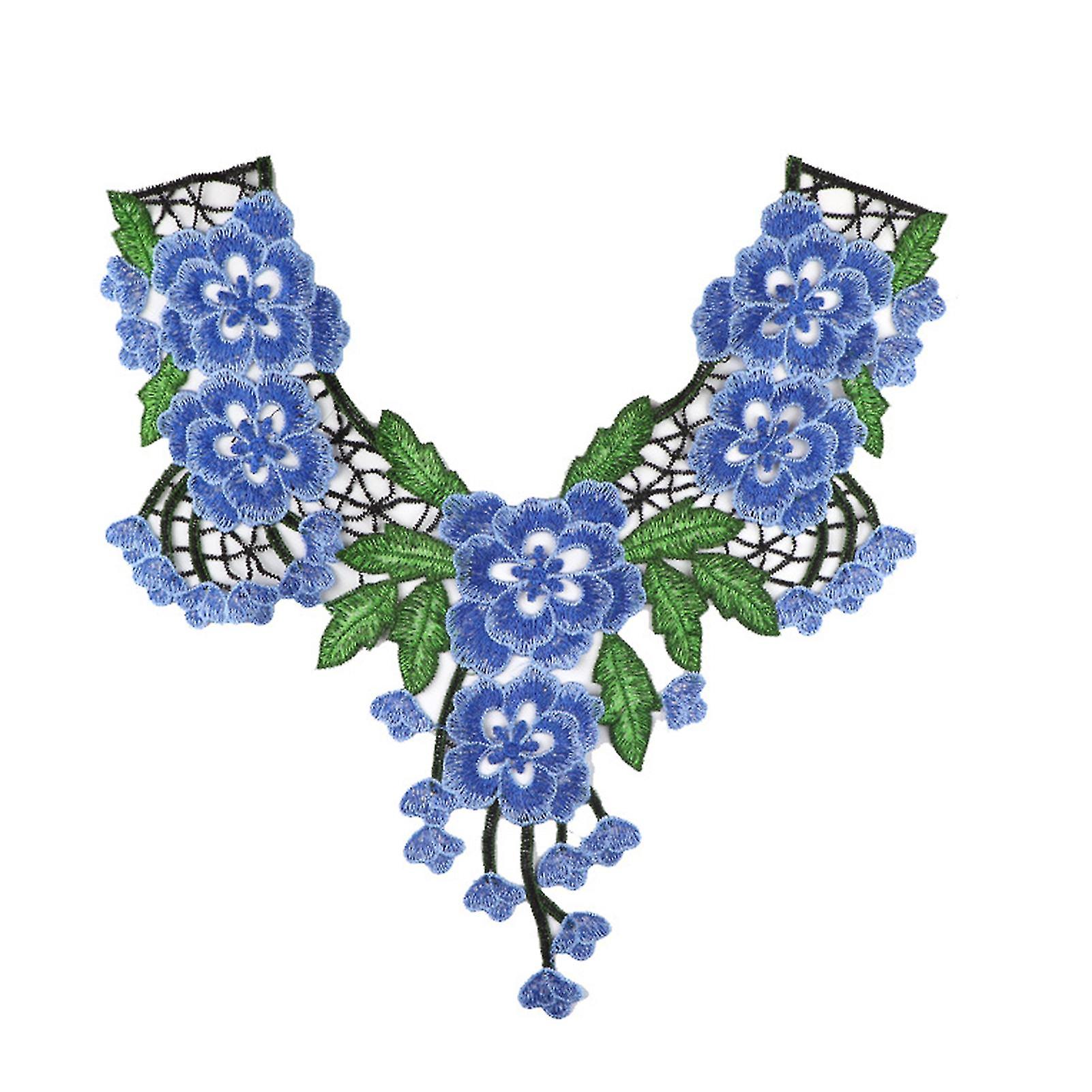 Trumsen Applique Dentelle Broderie Polyester Floral Applique Patch Pour Fête Bleu