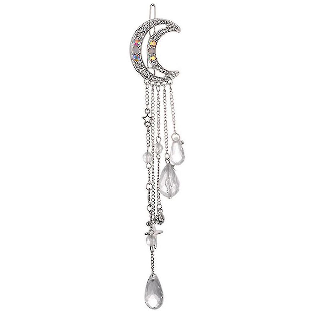Retro Femmes Strass Incrusté Lune Tassel Pendentif Pince à Cheveux Épingle à Cheveux Bijoux Cadeau