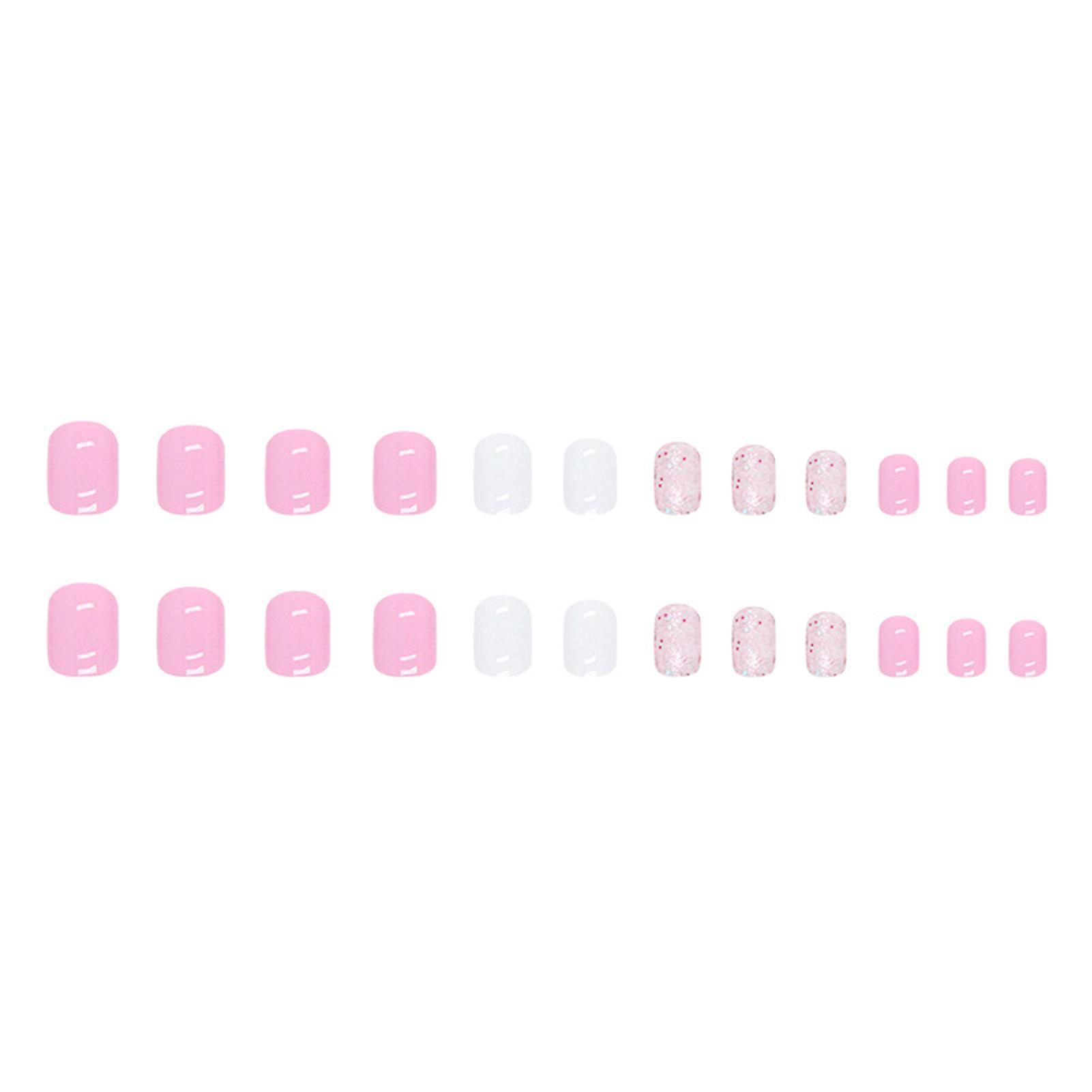 Pink Sequins Square Fake Nails Ultra-flexible Lasting Com