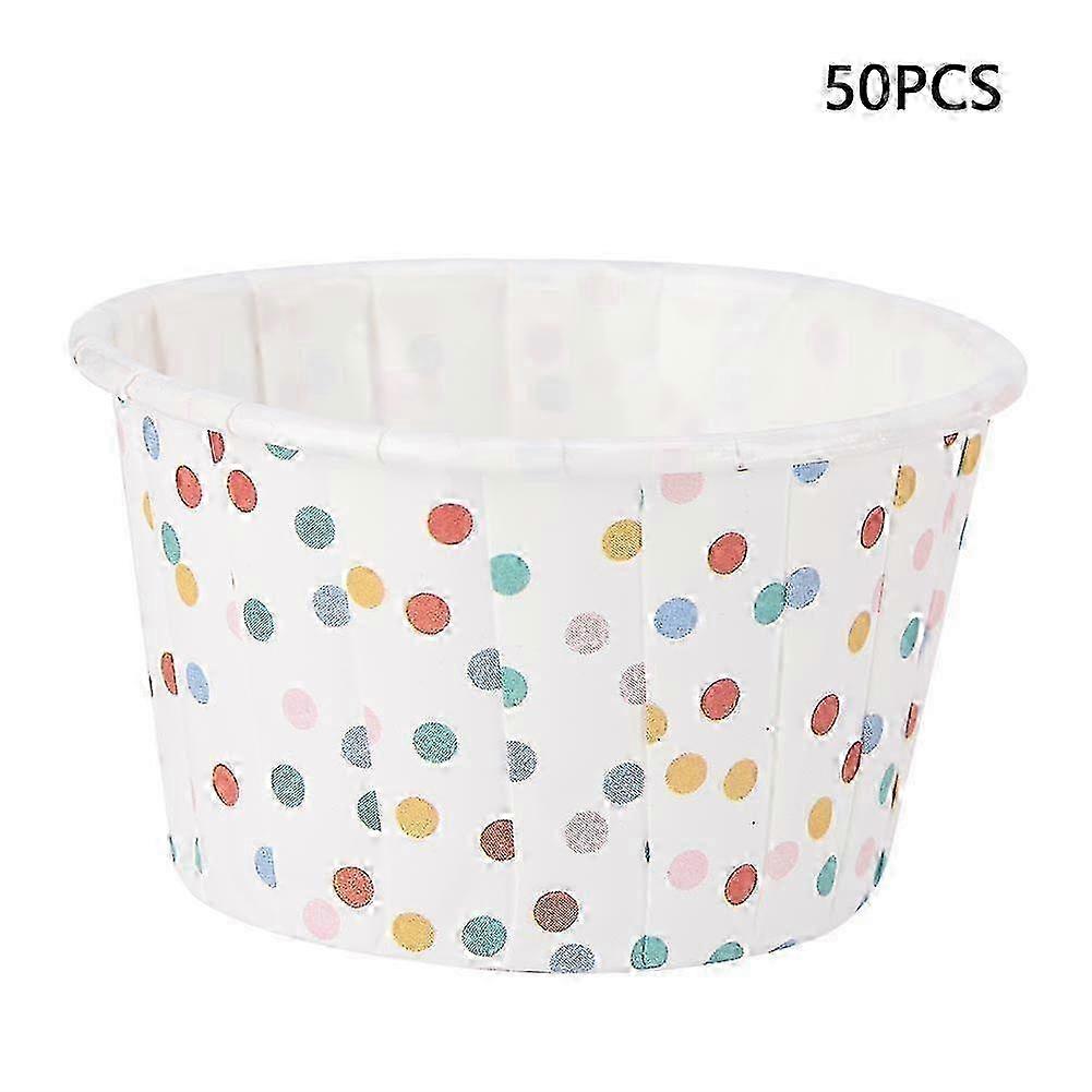 50stk Mini Cupcake Liners Papir Rund kage Bagekopper Muffin Cases Home Party Bryllup (prik)