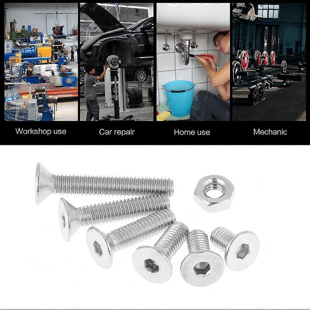 180pcs M4 304 Stainless Steel Flat Head Bolt Screw Nut Kit