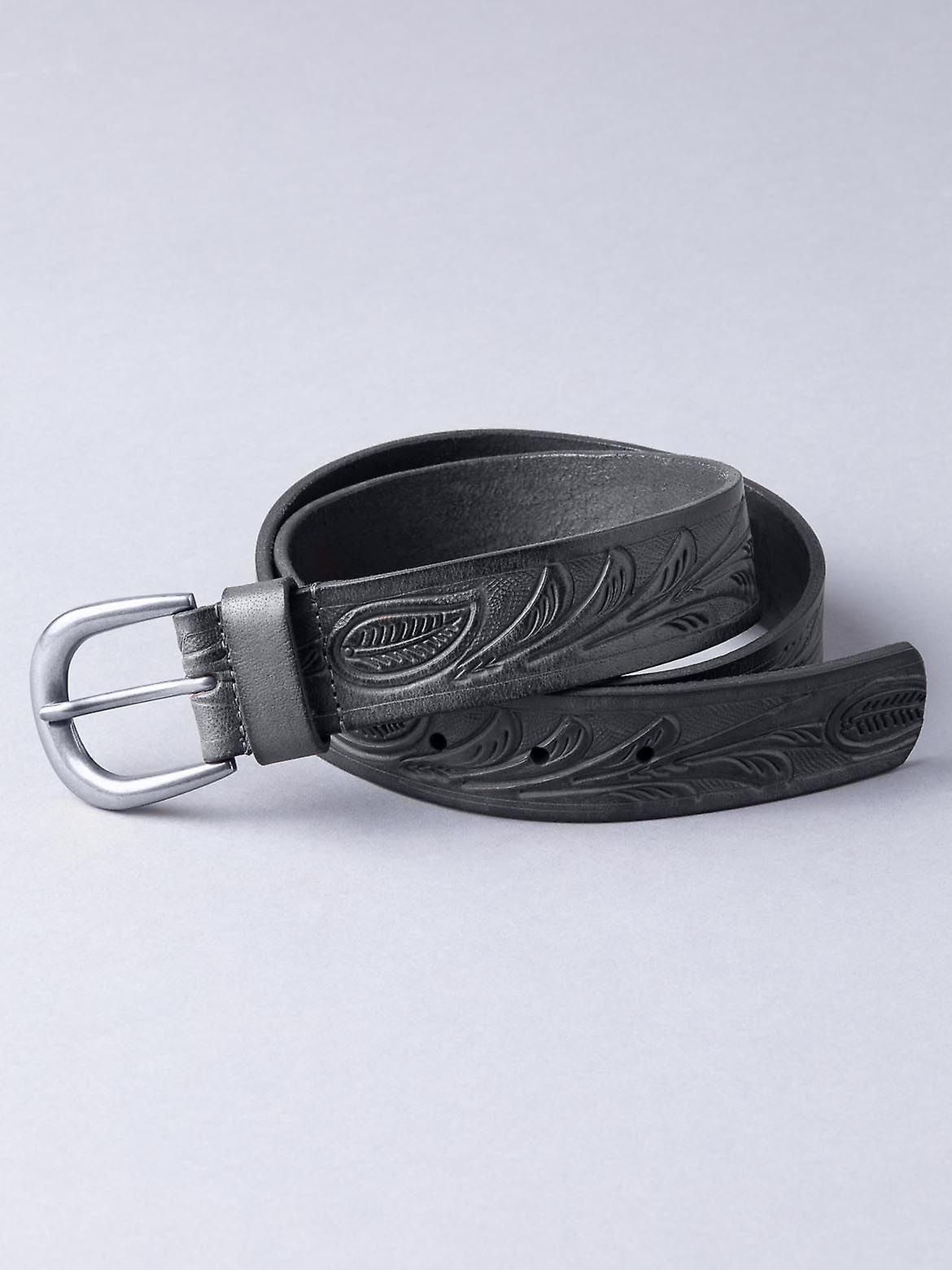 Embossed Leather Belt in Black
