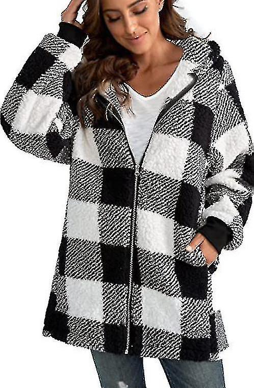 Hooded Jacket Plaid Open Front Hoodie Comfortable & Casual Women's SX