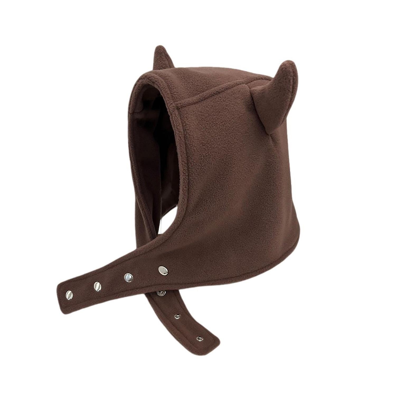 Women Winter Hat Devil Ear Decor Adjustable Solid Color Plush Soft Keep Warm Casual Button Women