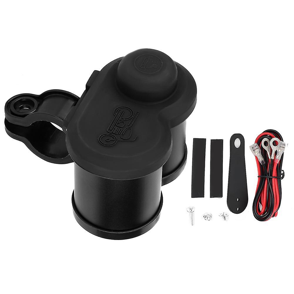 Motorcycle Dual USB Multi-Function Phone Charger with Voltmeter and Cigarette Lighter - Black