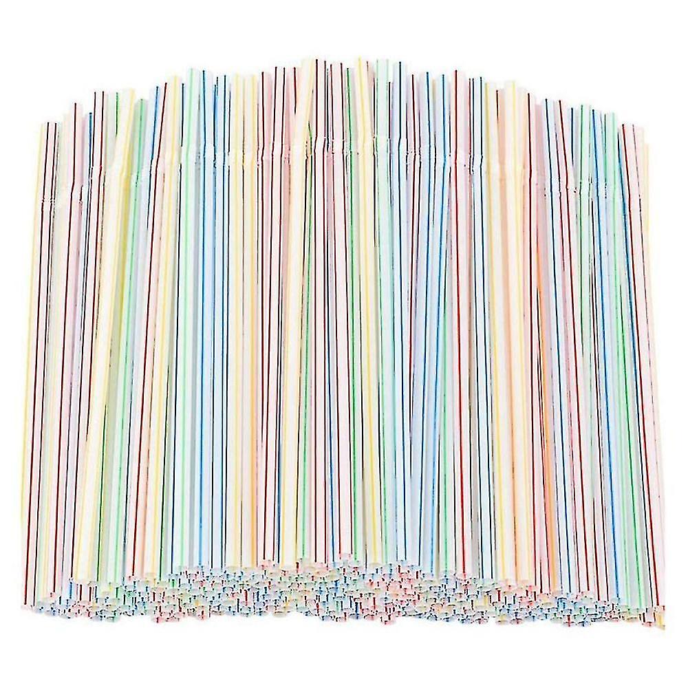1000 Pcs Flexible Plastic Straws Striped Multi Colored Disposable Straw