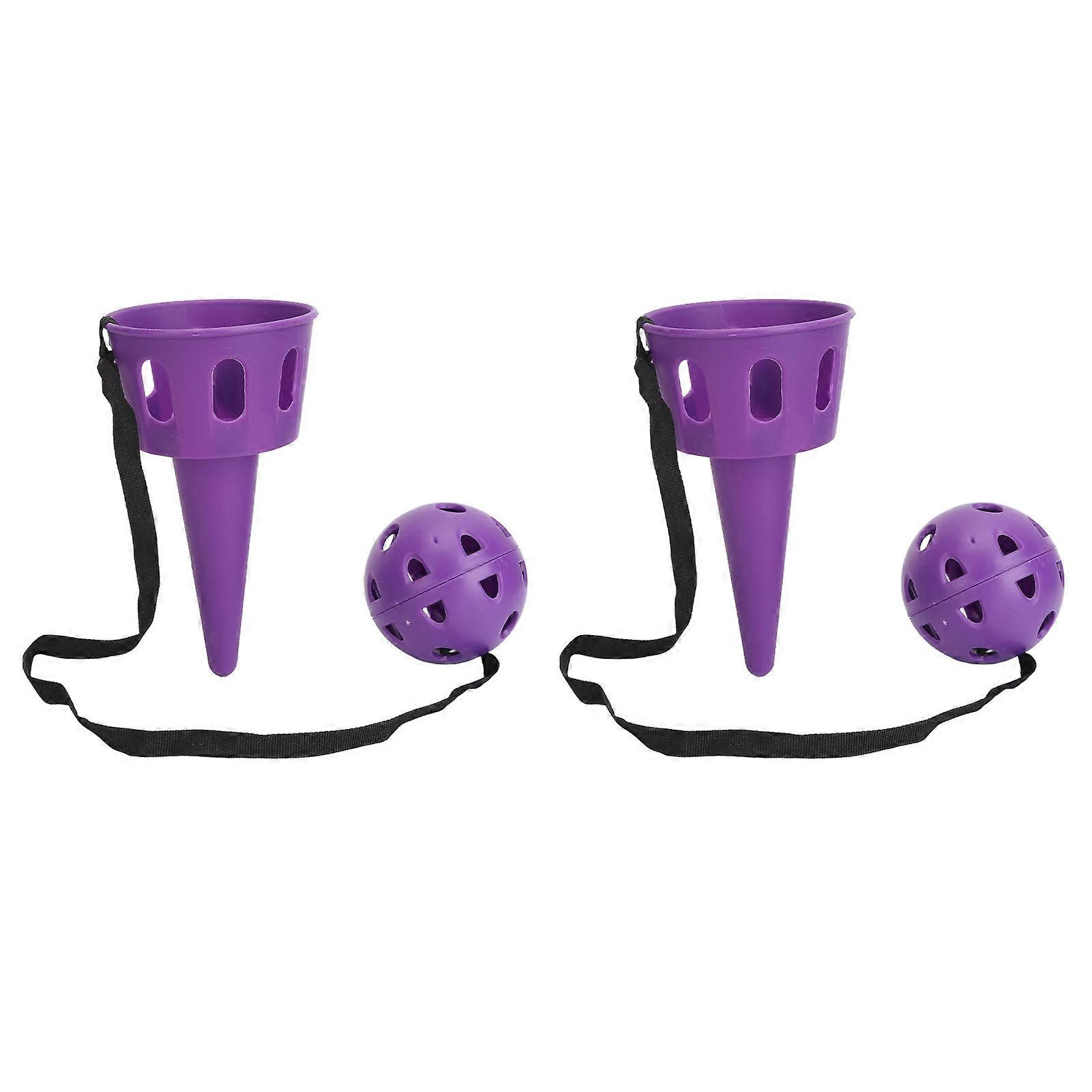 2 Set Catch A Ball Set Plastic Matte Surface Stable Grip Throw And Catch Ball For Reflexivity Exercise Children Gift Purple