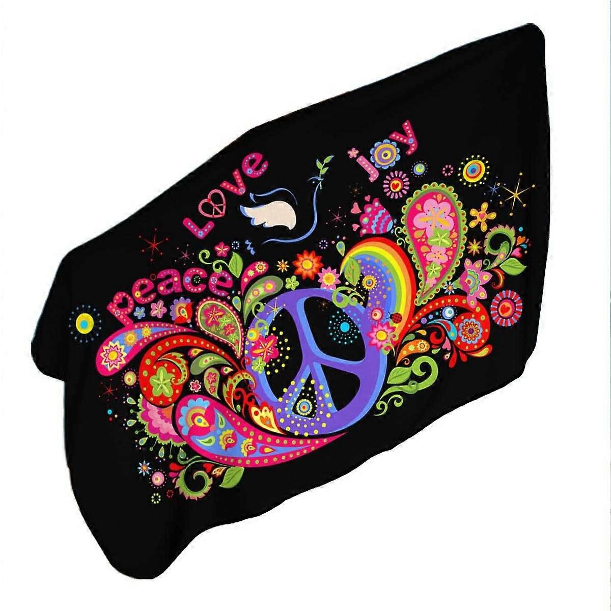 Colorful Retro Sign Peace Love and Joy Microfiber Beach Towel