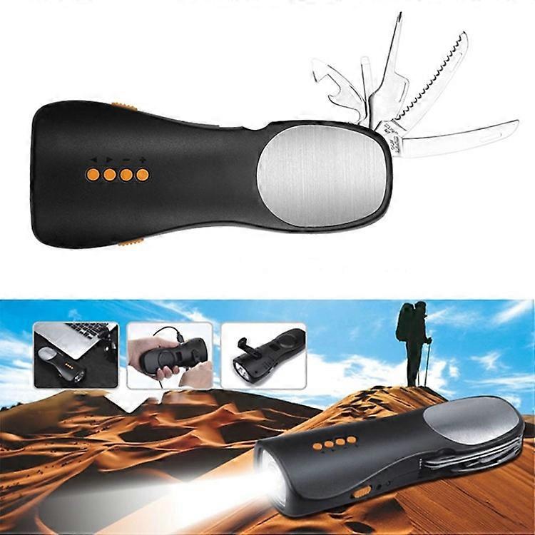 Multi-function Hand Crank Flashlight with FM Radio - Black