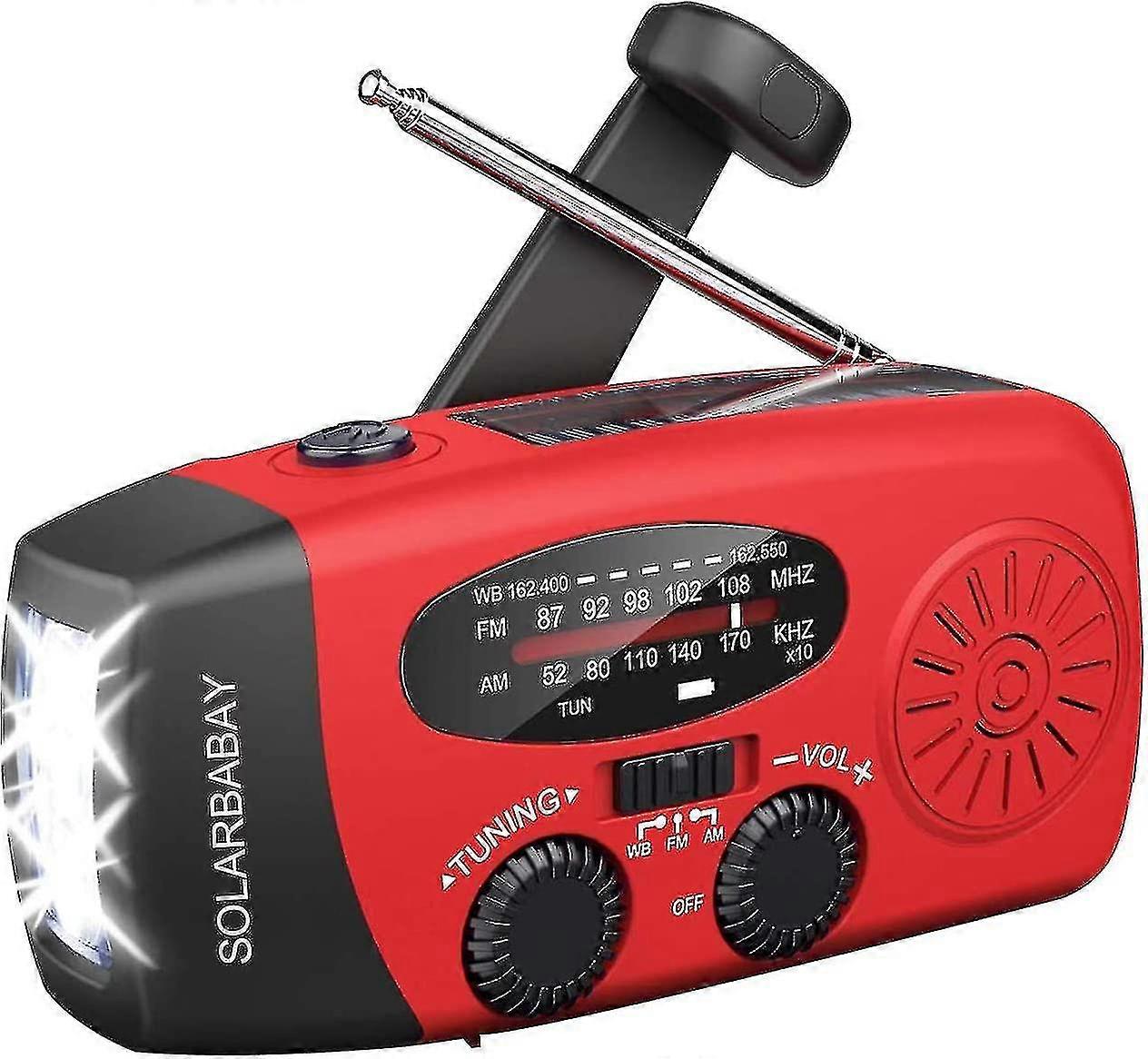 Emergency Solar Radio, Self-powered Crank Radio With Led Flashlight, Am/fm/wb Weather Radio With 2000mah Rechargeable Battery For Smart Phone