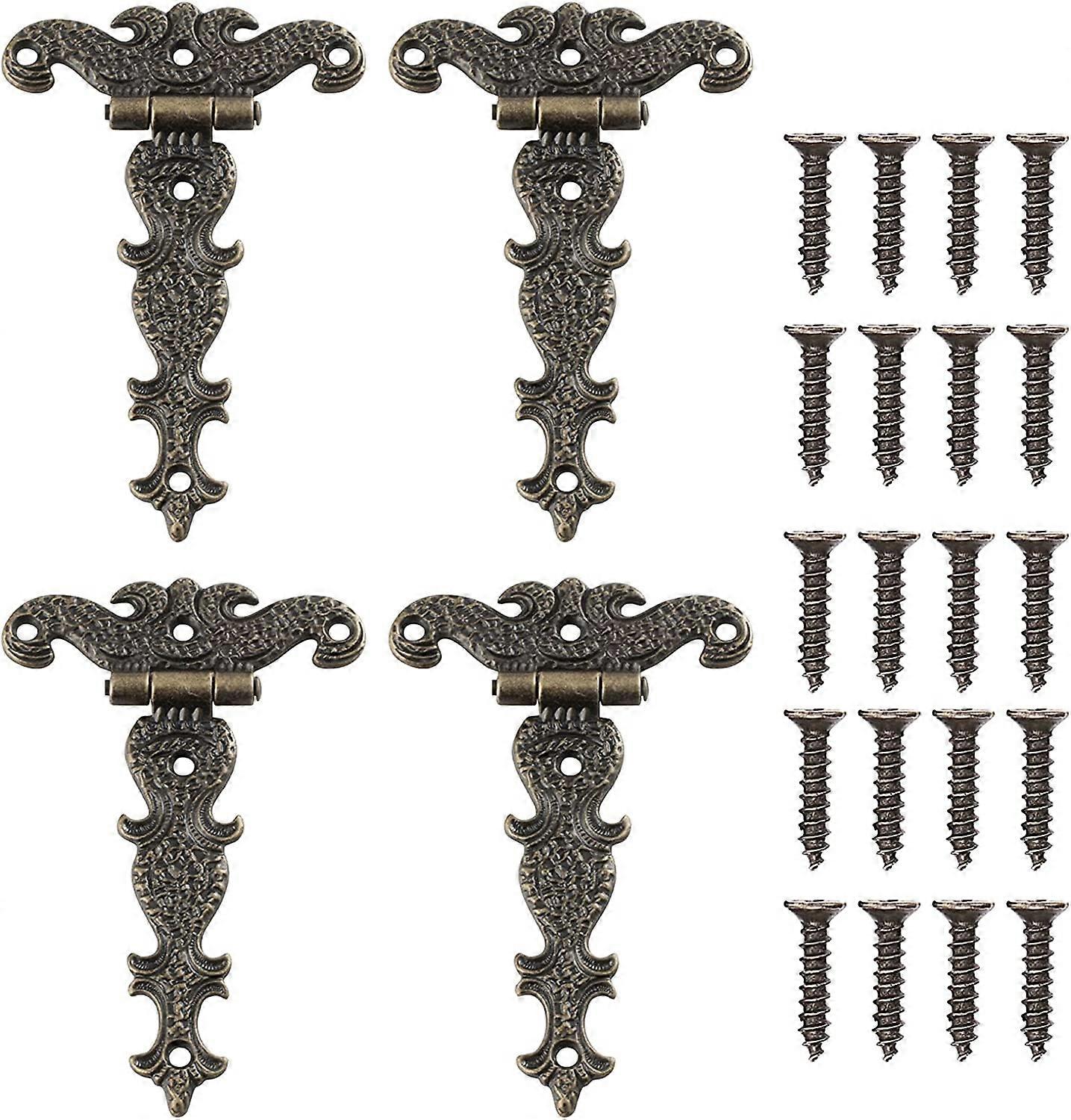 QQDD 4 Piece Hinge, Vintage Bronze Decorative Hinge with Mounting Screws