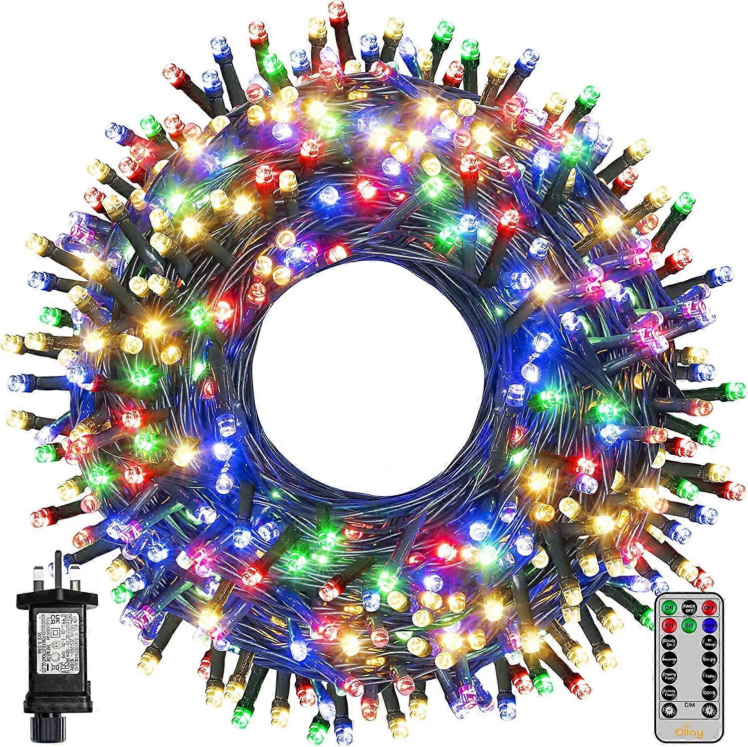 Juletrelys Utendørs - 20m 200 LED Fairy Lights Plugg inn Vanntett Kjølig Hvit Julepynt Lys Fjernkontroll8 Moduser - Xmas String Light