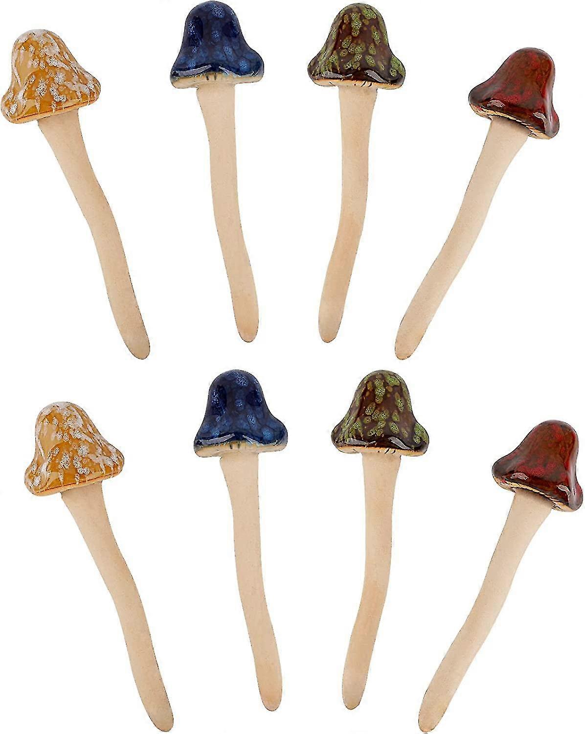 8pcs Ceramic Garden Mushrooms Figurine Decorative Plants Stakes Accessories Lawn Ornaments Statue For Outdoor (random Color) (budding-2)