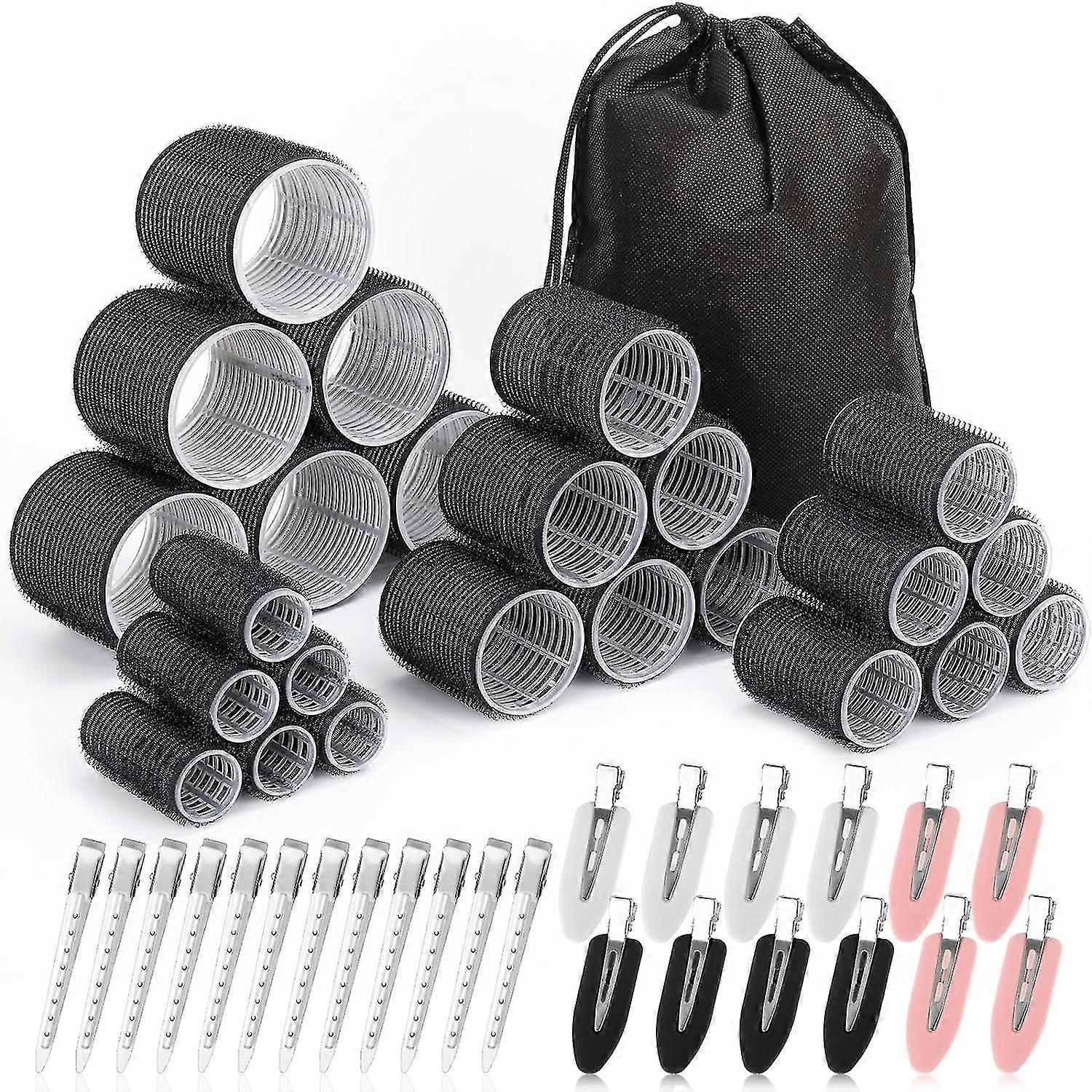 SQCLV Rollers Hair Curlers 48 Pcs Set with 24Pcs Hair Rollers 4 Sizes (6 Jumbo Rollers/6 Large Rollers/6 Medium Rollers/6 Small Rollers) and 24 Pcs Ha