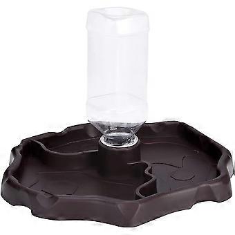 Reptil vanndispenser, 2-i-1 anti-overløpsskål matdispenser, plastskål for skilpaddegekko - brun