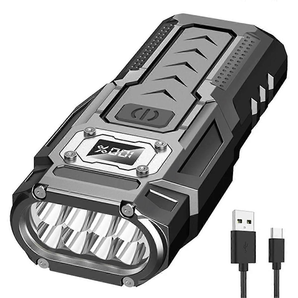 LED Flash Light USB Rechargeable Handheld Flashlight with Power Display Waterproof Work Light for O