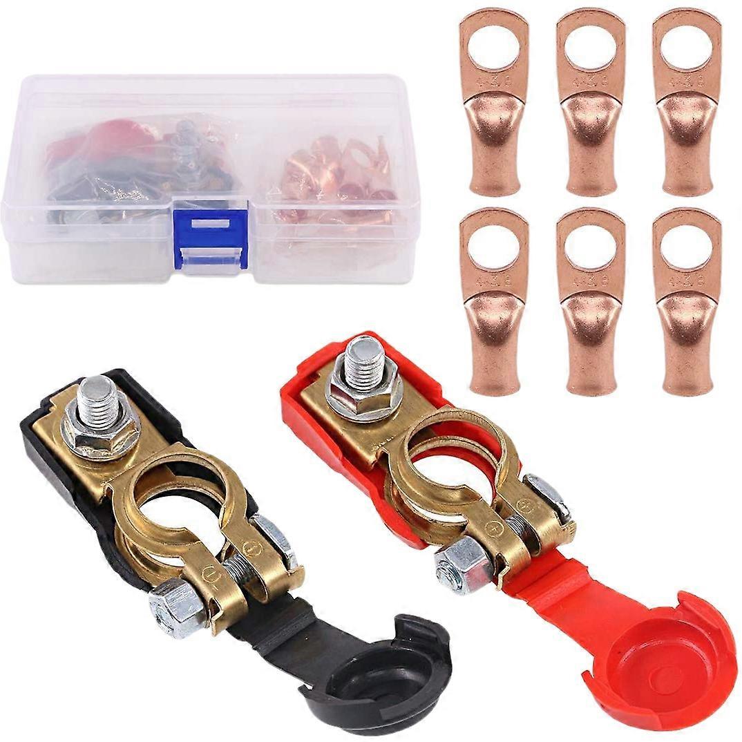 8Pcs Copper Battery Terminals Negative and Positive Terminal Connectors with Copper Ring Assortment