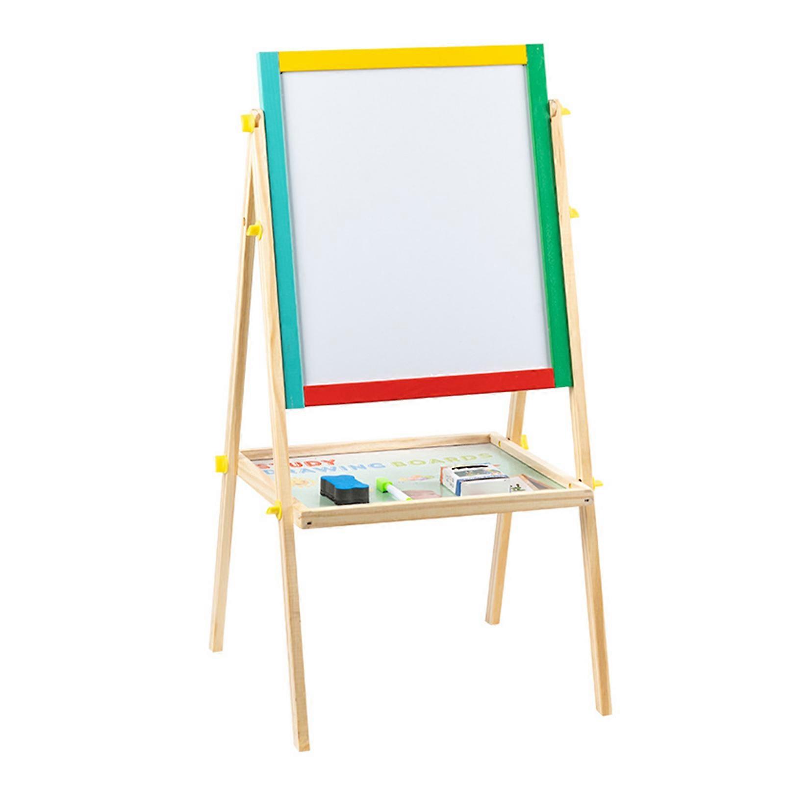 Kids Wooden Art Easel Foldable Whiteboard Blackboard Easel with Stand Multifunctional 2 in 1 Chalkboard