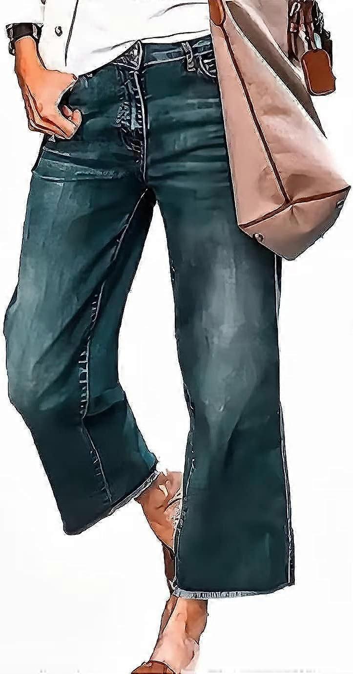 Straight Leg Jeans for Women Casual Raw Hem Mid Waisted Pull on Jeans 2023 Trendy
