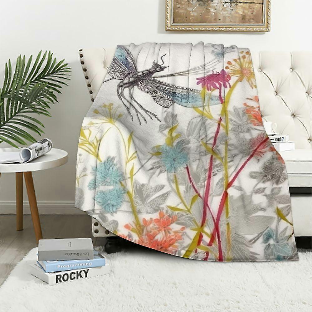 Libélula Sherpa Cobertor Macio Aconchegante Flores Fofas Cobertor Fuzzy Presente de Cuidado para Mulheres e Cobertor de Pelúcia Botânico para Adultos - MPOI160