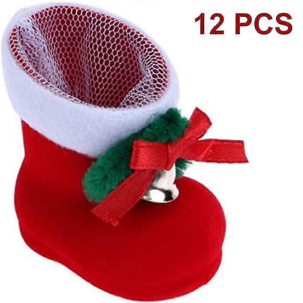 12pcs Mini Christmas Decoration Flocking Stocking Boot Candy Bag