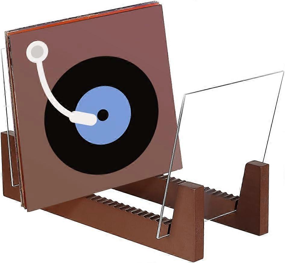Vinyl Record Storage Holder Acrylic Vinyl Album Display Stand with Wood Base - Holds Up to 50 Albums Desktop Vinyl Record Storage Display Shelf Coconu