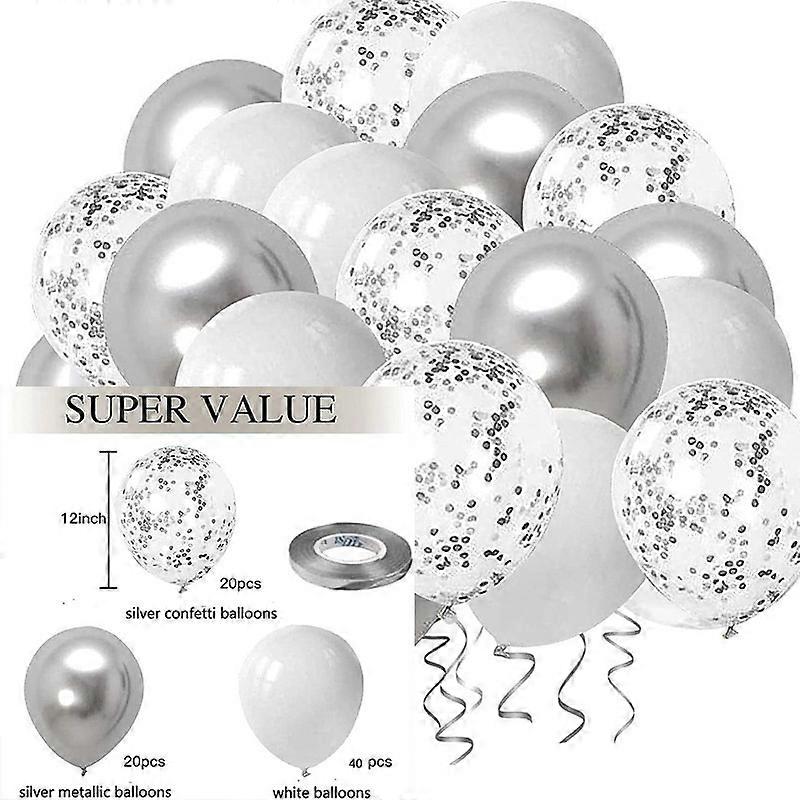 White Silver Confetti Latex Balloons