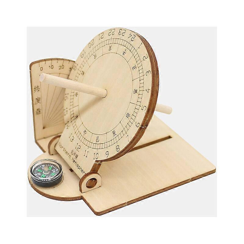 Equatorial Sundial Clock Ornament DIY Wooden Educational Scientific Dial 11X8.5X10