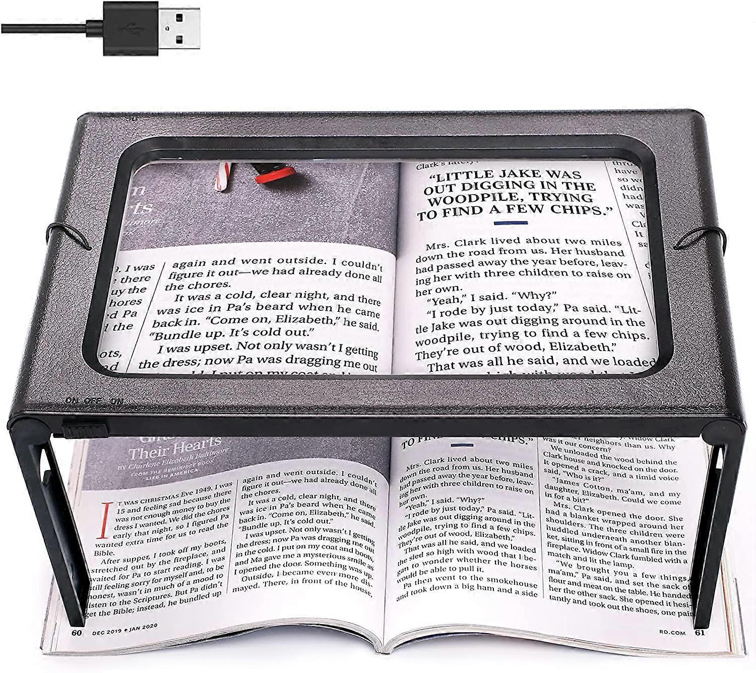 Full Page Reading Magnifier Hands Free Rectangular Standing Magnifier with 6 LED Lamp 3X Magnification Lens for Reading for Books, Jewelry, Elderly, V