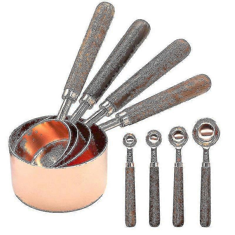 Measuring Cups And Spoons Set With Walnut Wood Handle Stand Tool For Dry And Liquid Measuring Cups