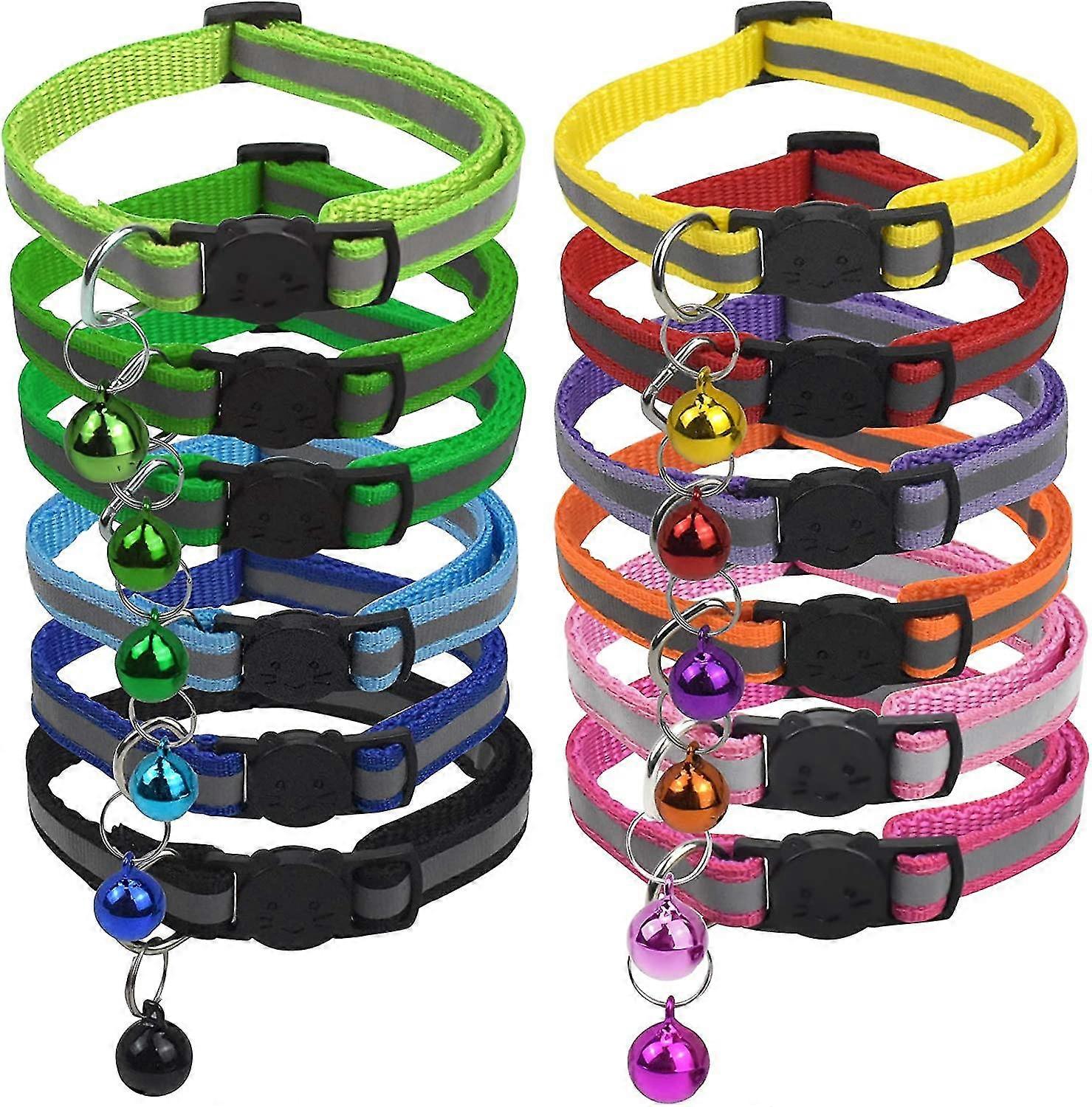 12 Pcs Reflective Cat Collars, Adjustable Cat Collars With Bells, Kitten Collars, Adjustable Collars