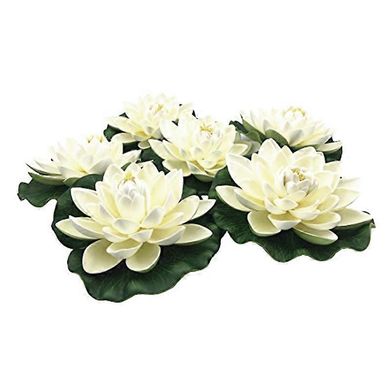 6Pcs Artificial Floating Foam Lotus Flowers,With Water Pad Ornaments,Ivory White,Perfect for Patio