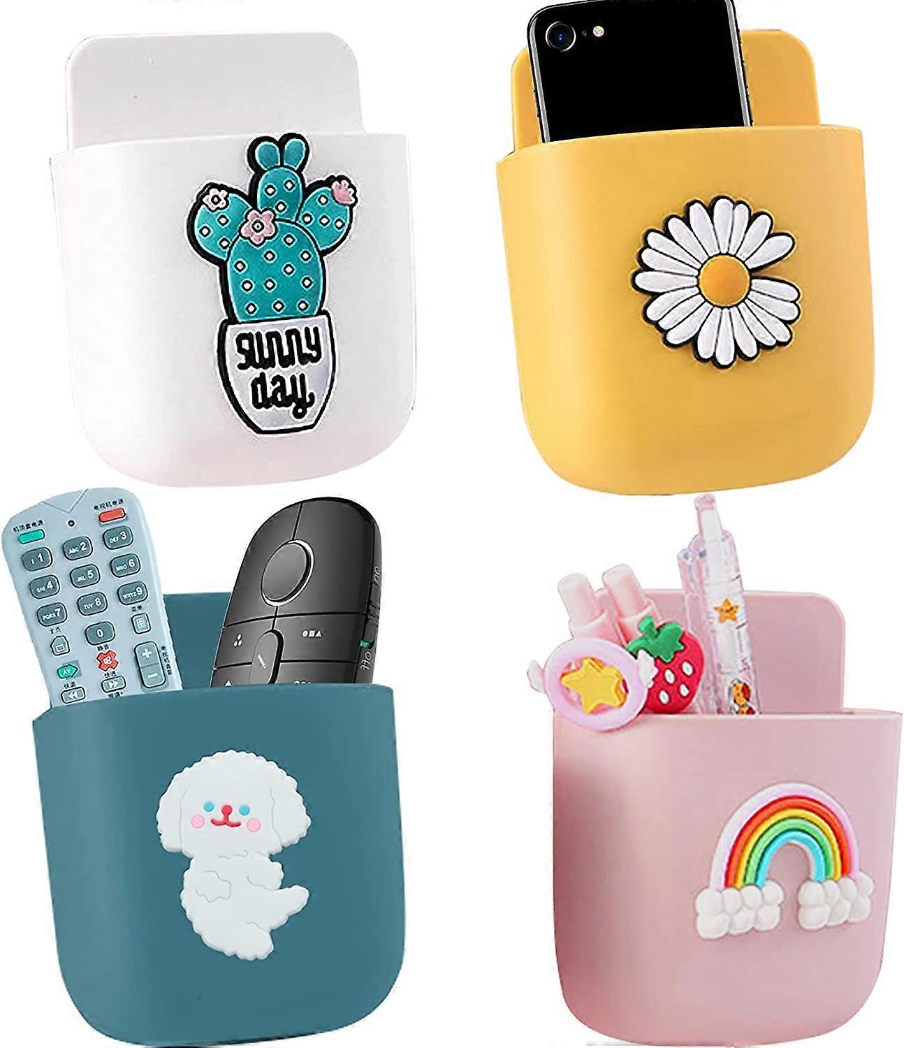 4 Pcs Support Telecommande Mural Bote Rangement, Range Telecommande Mural pour Tlcommande Auto Adhsive Support de Tlphone Portable Mural (4 Couleurs)