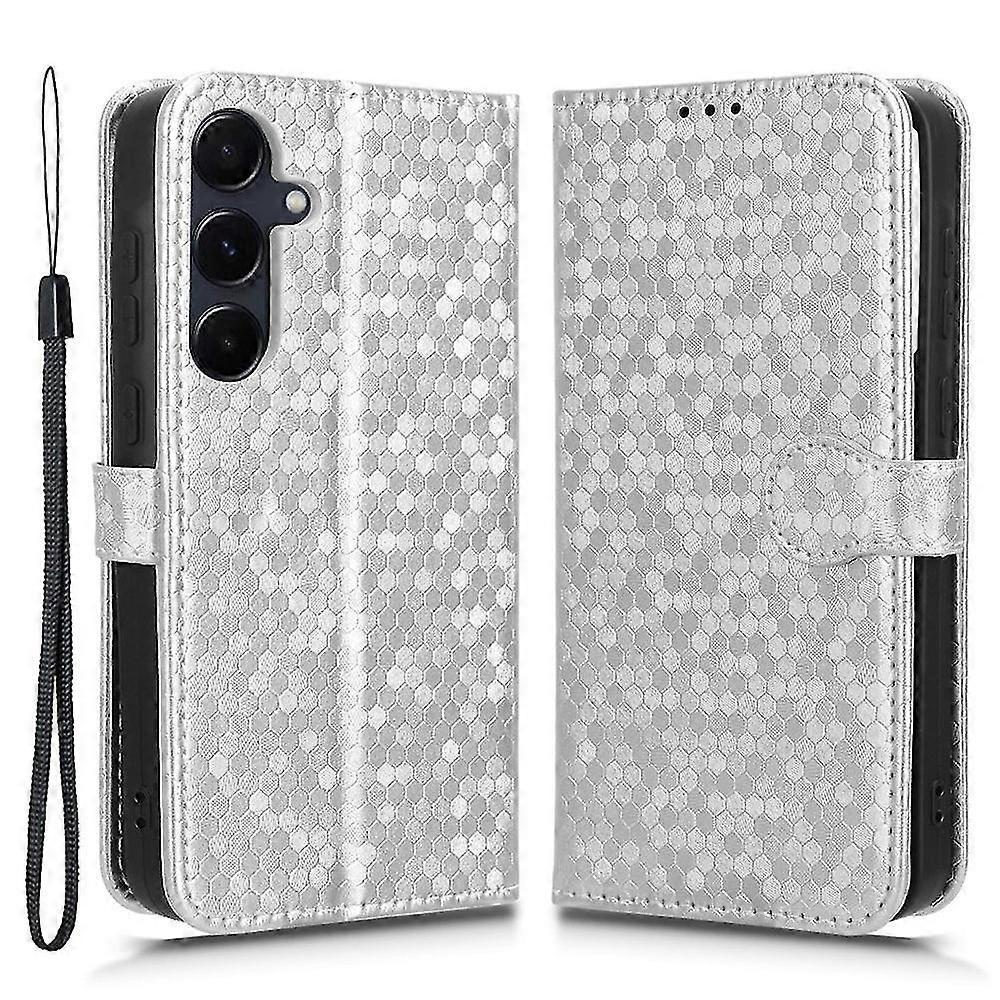 For Samsung Galaxy A55 5G Case Dot Pattern Imprinted Leather Cover with Wallet - Silver