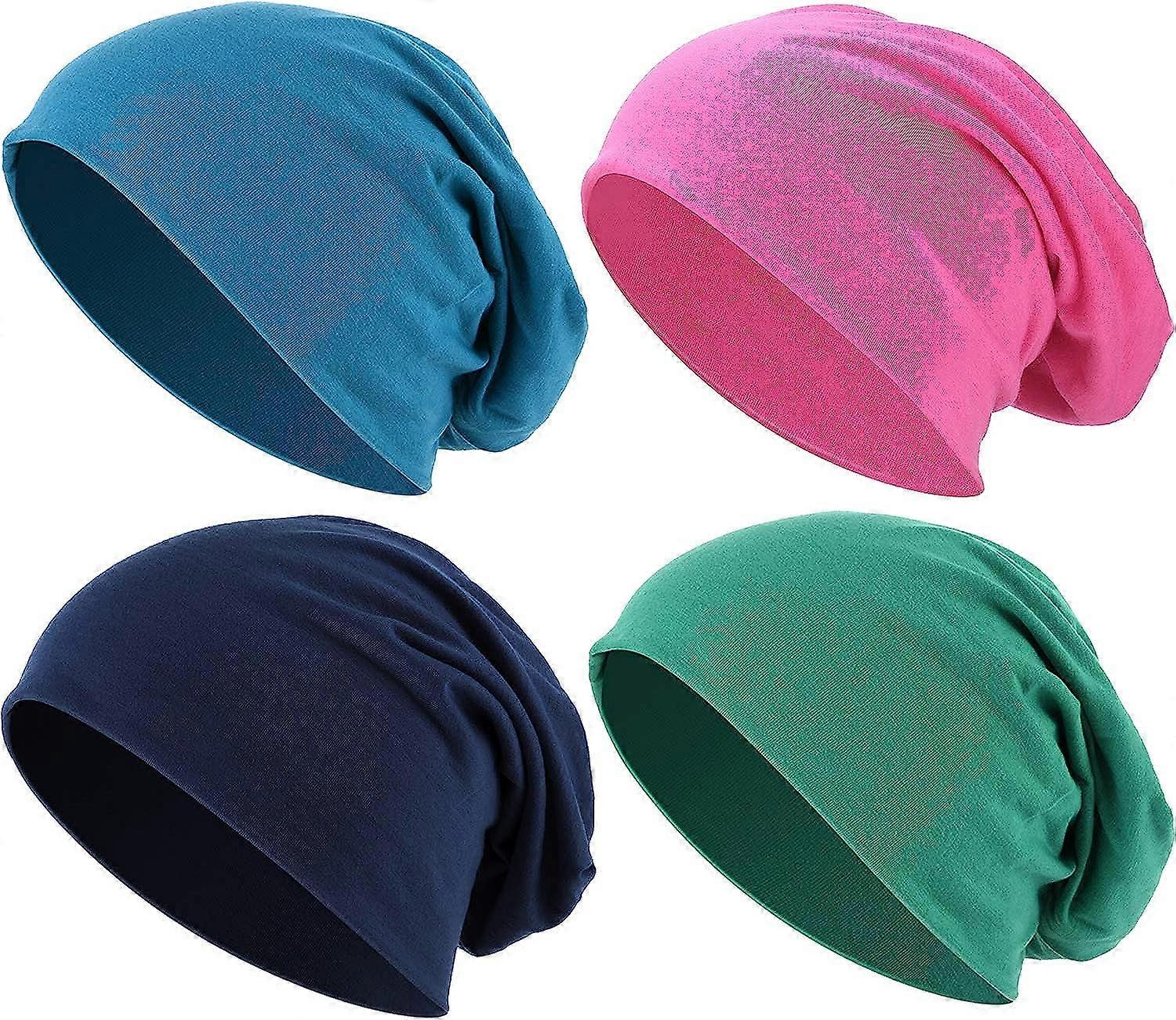 4 Pieces Thin Knit Slouchy Cap Beanies Hat Unisex Hip-Hop Sleep Cap Dwarf Hat