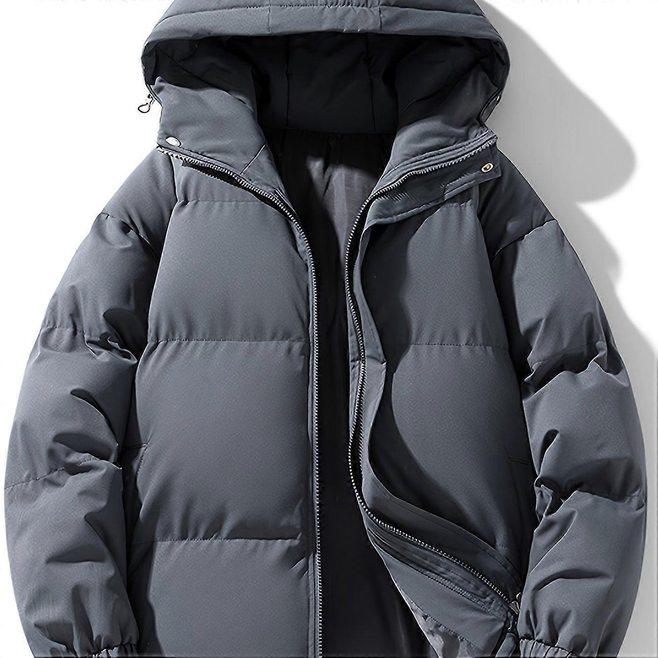 Casaco Acolchoado Casual para Homens com Forro de Lã, Casaco de Inverno de Corte Relaxado com Capuz e Fecho de Zíper