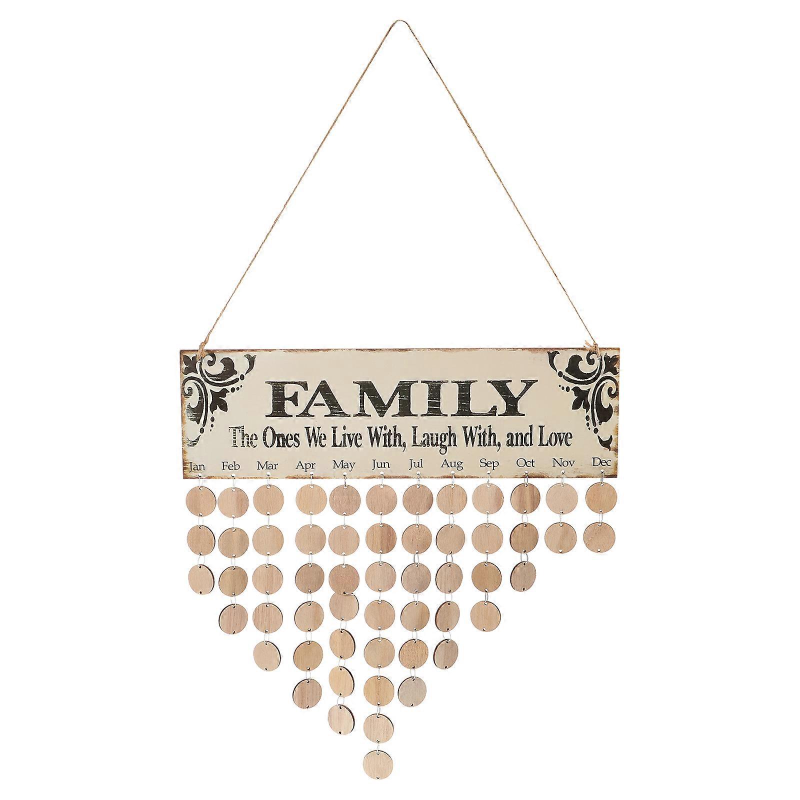 عائلة عيد ميلاد معلقة لوحة DIY تقويم خشبي تذكير عيد ميلاد ديكور المنزل (1 لوحة / 1 حبل / 50 قرص دائري)