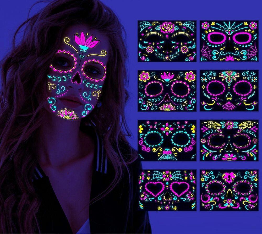 Halloween Glowing Temporary Tattoo Stickers 4/8pcs Skull Face Stickers