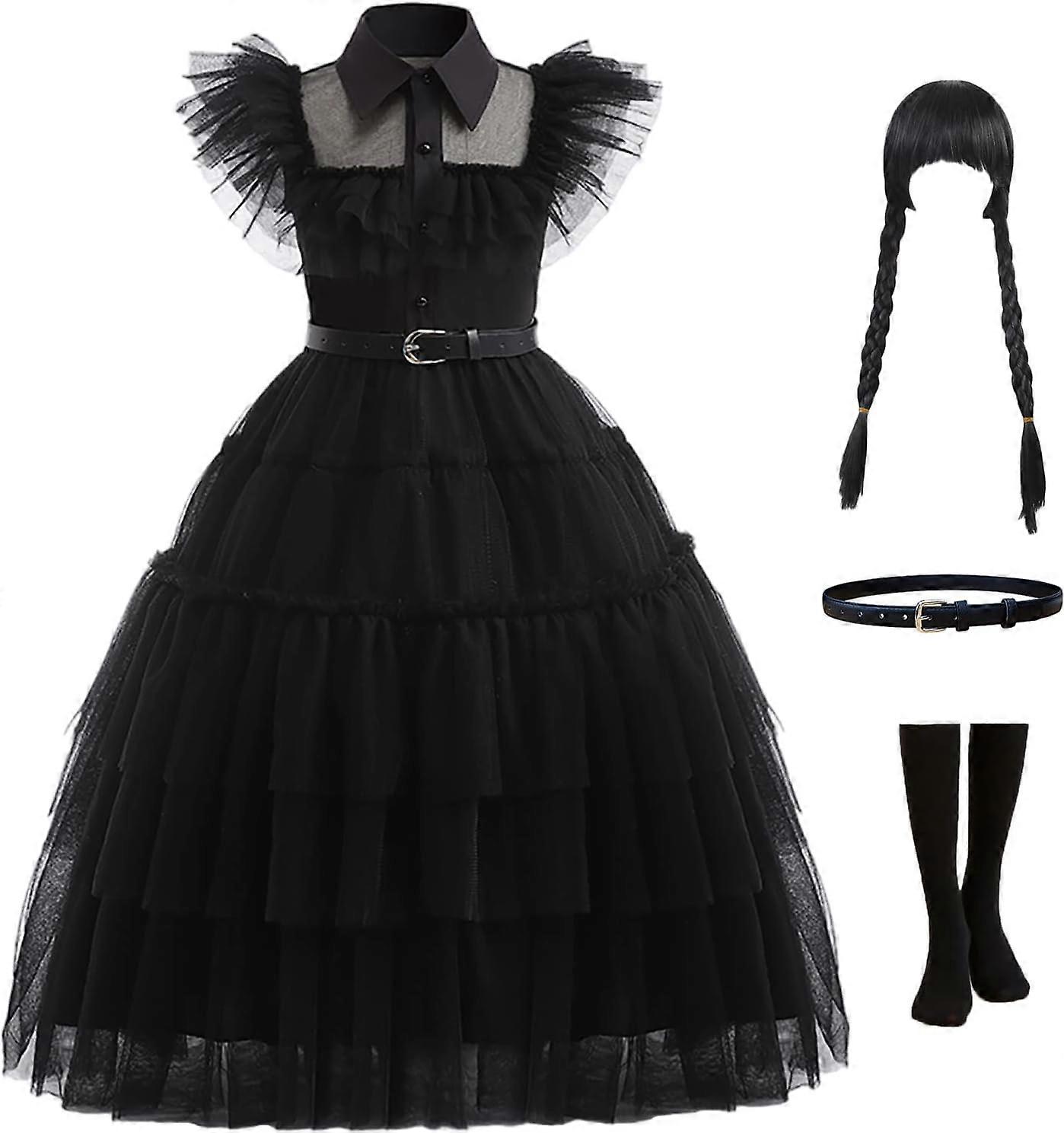 Mercredi Costume et Perruques Chaussettes Filles Cosplay Addams Famille Mercredi