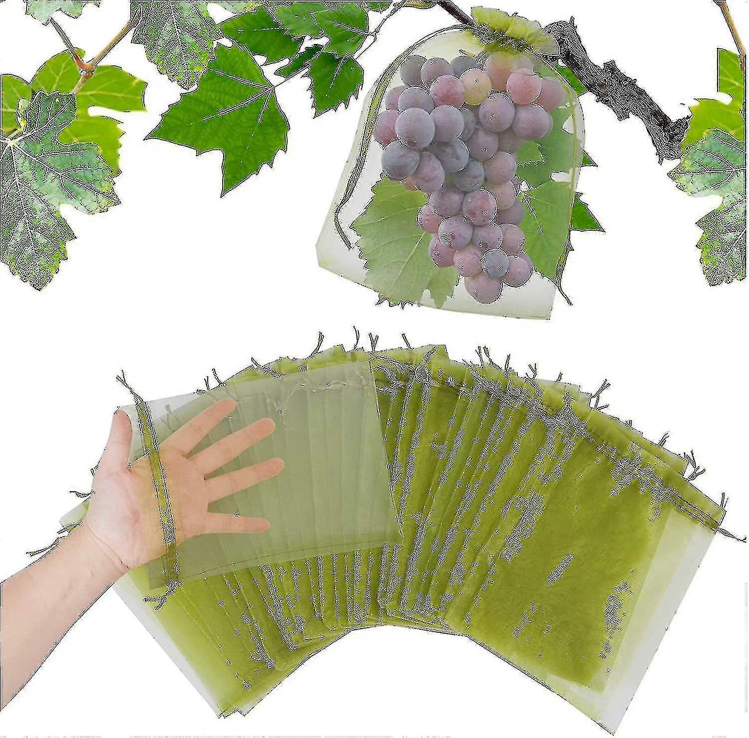 100pcs שקיות רשת להגנה על פירות לעצי פרי, שקיות מחסום רשת לגינה להגנה על צמחים מפני סנאי ציפורים מזיקות, שקית רשת כיסוי פירות עם