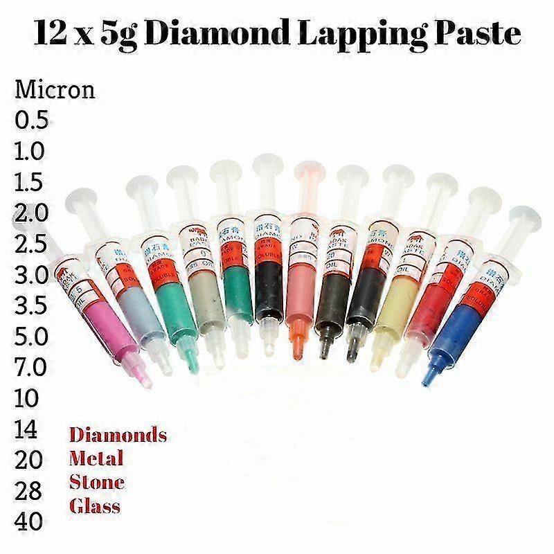 12Pcs 5g Diamond Lapping Paste Compound Syringes 0.5-40 Micron Metal Stone Glass