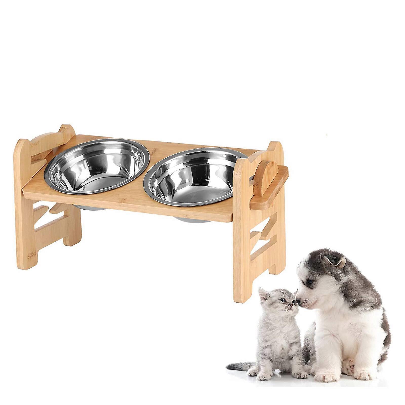 Elavated Dog Bowls Bamboo Adjustable Elevated Dog Bowl for Medium